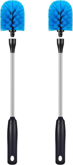 Stainless Steel Bottle Brush with Replaceable Head, Long Handle Scrub Brush for Water Bottles, Glasswares, Mugs, Flasks, Tumblers, Vases, and Kitchen Sink, 2 Pack, 15 in