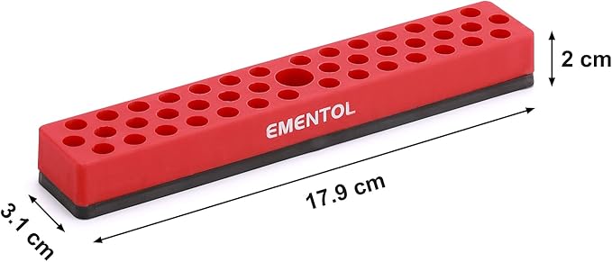 EMENTOL 1/4" Magnetic Bits Holder - Red, 43PCS Hole, Bit Organizer with Strong Magnetic, Magnetic Bits Organizer