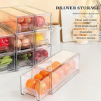 MANO 2Pack Clear Fridge Drawers Pull Out Stackable Refrigerator Drawer Organizer Bins Pantry Storage Box Plastic Food Containers for Kitchen Bathroom Office Closet(X-Small)