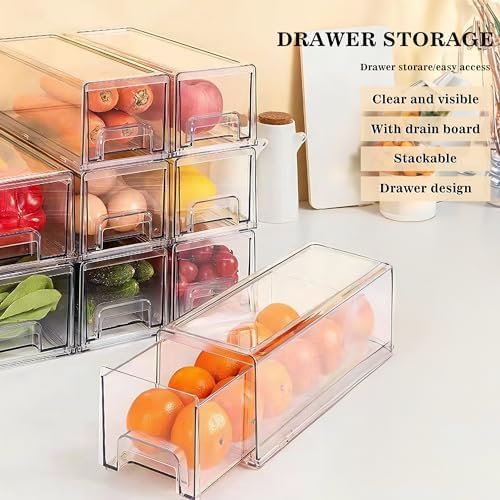 MANO 2Pack Clear Fridge Drawers Pull Out Stackable Refrigerator Drawer Organizer Bins Pantry Storage Box Plastic Food Containers for Kitchen Bathroom Office Closet(X-Small)