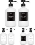 Luxury Glass Soap Dispenser Set of 2 - Elegant Aesthetic White Glass Bottles with Modern Matte Black Stainless Steel Pumps, Ideal for Kitchen, Bathroom, Hand Soap, Dish Soap, and More.