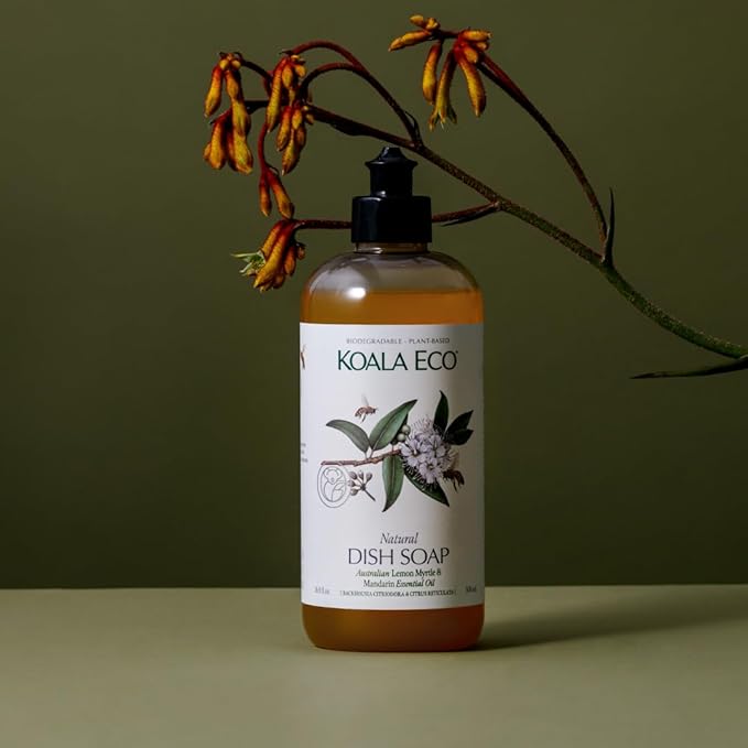 Koala Eco Natural Dish Soap - Plant-Based, Eco-Friendly - with Australian Lemon Myrtle & Mandarin Essential Oil - DSH SOAP - 16oz
