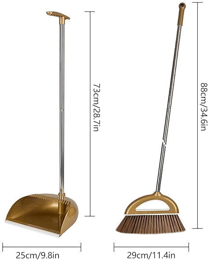 Long Handled Broom and Dustpan Set, 88cm Indoor Broom with Dustpan Combo Set, Durable & Versatile, Long Handle with Upright Stand for Home, Office, School Accessory for Kitchen, Dorms, Bathroom