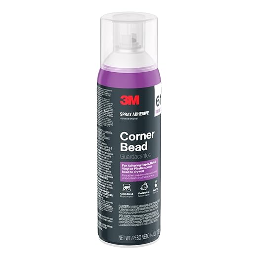 3M Corner Bead 61 Spray Adhesive, 14.1 oz., Low VOC, Quick Bond, Fast Drying, Pink Tint for Adhering Paper or Plastic Corner Bead to Drywall (61-NAT)