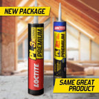 Loctite PL Premium Polyurethane Construction Adhesive, Versatile Construction Glue for Wood, Concrete, Stone, Metal & More- 28 fl oz, Cartridge, 12 Pack