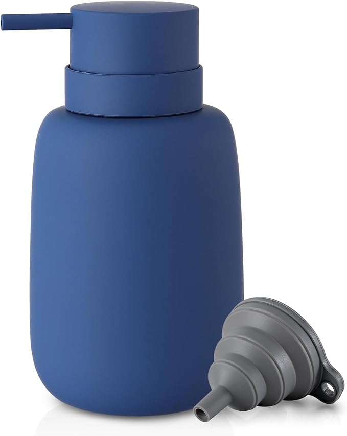 Blue Soap Dispenser Bathroom,Ceramic Soap Dispenser Lotion Pump Dish Soap Dispenser for Kitchen,16oz Refillable Liquid Hand Wash Dispenser for Bathroom (Rubber Paint)