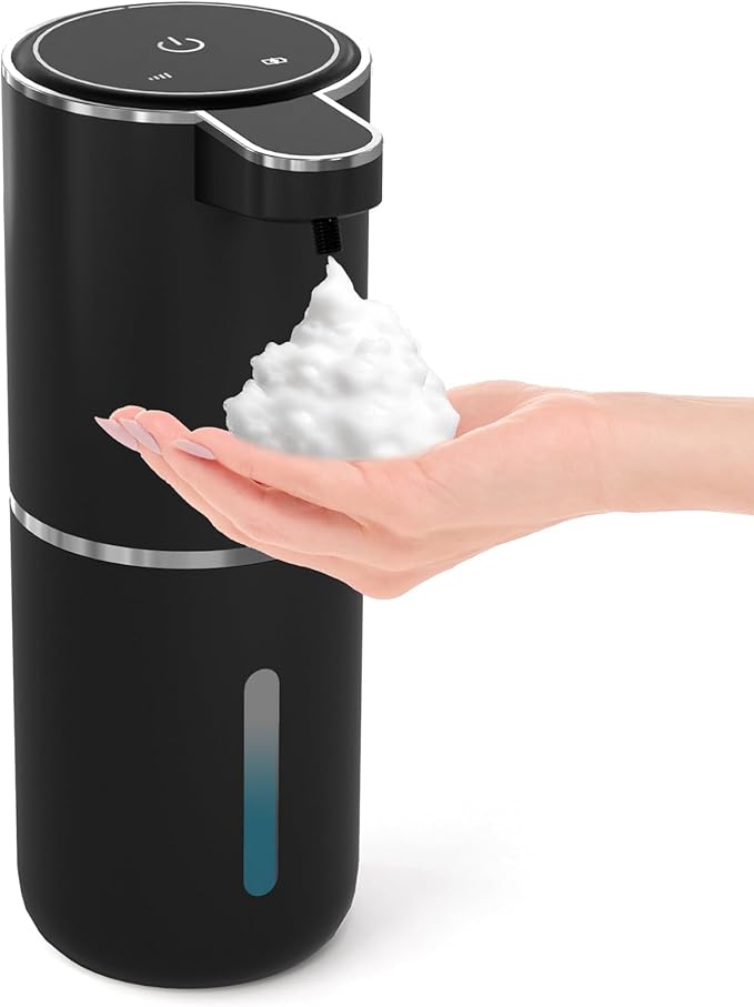 Automatic Foaming Soap Dispenser,Touchless Foam Soap Dispenser,12.8oz Rechargeabled Wall Mounted Smart for Bathroom and Kitchen Dish Soap,Easy for Toddlers(Black)