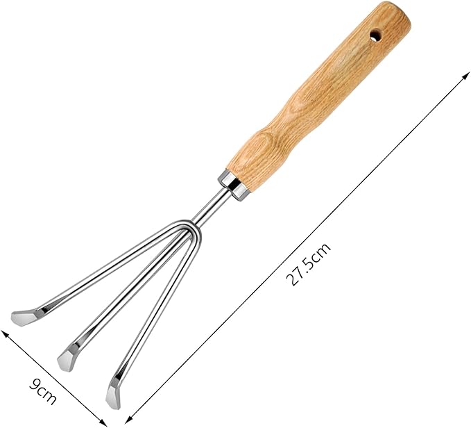 Metal Hand Cultivator Garden Tool with Wooden Handle，Manual Pitch Fork，Weed Digger Hand Tool (StyleB- 3 Pointed)