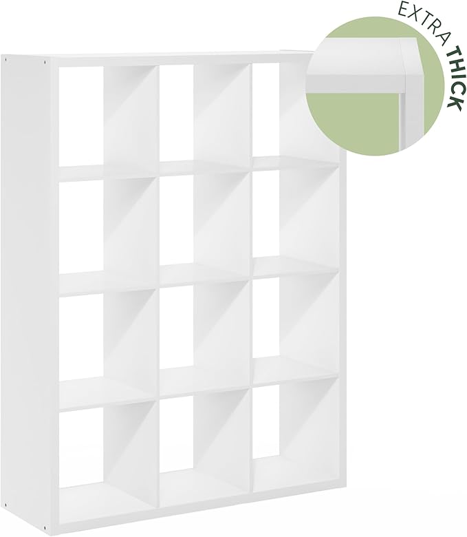 Furinno Cubicle Open Back Decorative Cube Storage Organizer, 12-Cube, White