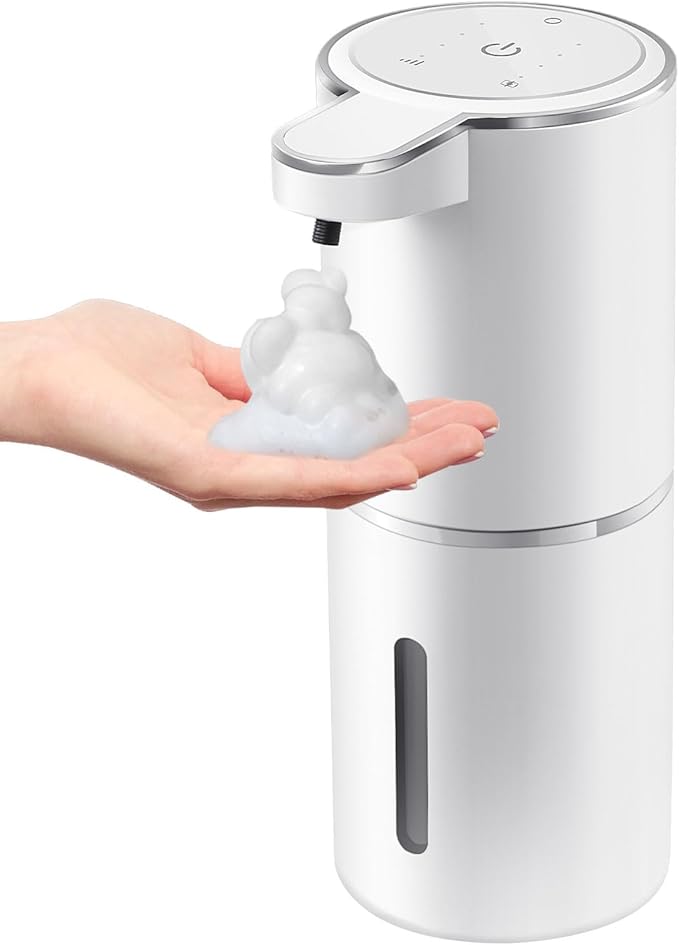 Automatic Foaming Soap Dispenser, 4-Level Adjustable Foam, Wall Mount, USB Rechargeable, 12.8oz/380ml, Touchless Hand & Dish Soap Dispenser for Bathroom, Kitchen, Hotel, Restaurant