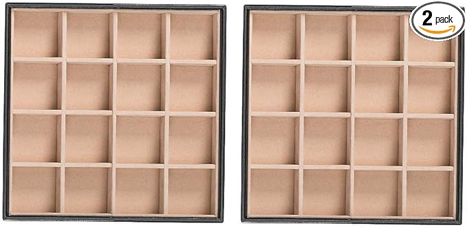 Earring Organizer Tray - Set of 2 - Stackable 32 Slots Jewelry Storage Trays - Display on Dresser or Drawer - Compatible with Other Glenor Trays - Black