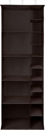 Libeder Shoe Organizer for Closet, 15 Shelf Hanging Closet Storage Shelves - 10 Shoe Rack Organizer and 5 Compartment for Clothes with 6 Side Mesh Pockets for Scarf, Socks,Gloves Coffee