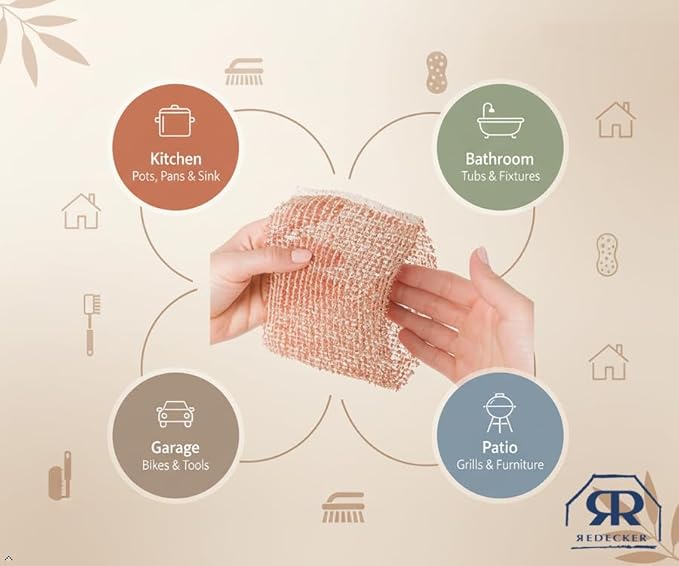 Redecker Copper Cleaning Cloth – 2 Pack – Woven Copper Scrubber for Pots Pans Sinks and Stainless Steel – Removes Burnt Food Residue – 5.5 x 5.7 in – Made in Netherlands