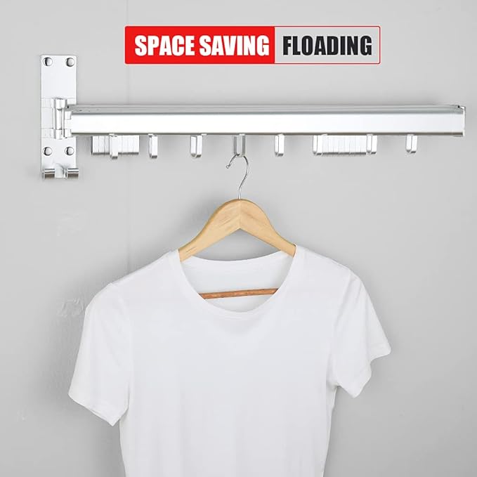 BESTHLS Wall Mounted Clothes Drying Rack for Space Saver Hangers Design for Balcony, Mudroom, Bedroom Foldable Laundry Rack(3-Pole Silver)