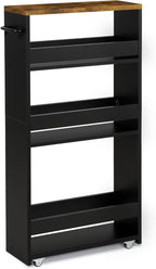 TEAMIX 4 Tier Slim Storage Cart with Handle, Small Kitchen Cart for Narrow Places,Rolling Laundry Cart on Wheels for Small Spaces