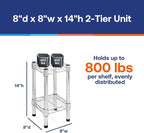 Shelving Inc. 8" d x 8" w Chrome Wire Shelving with 2 Tier Shelves, Weight Capacity 800lbs Per Shelf