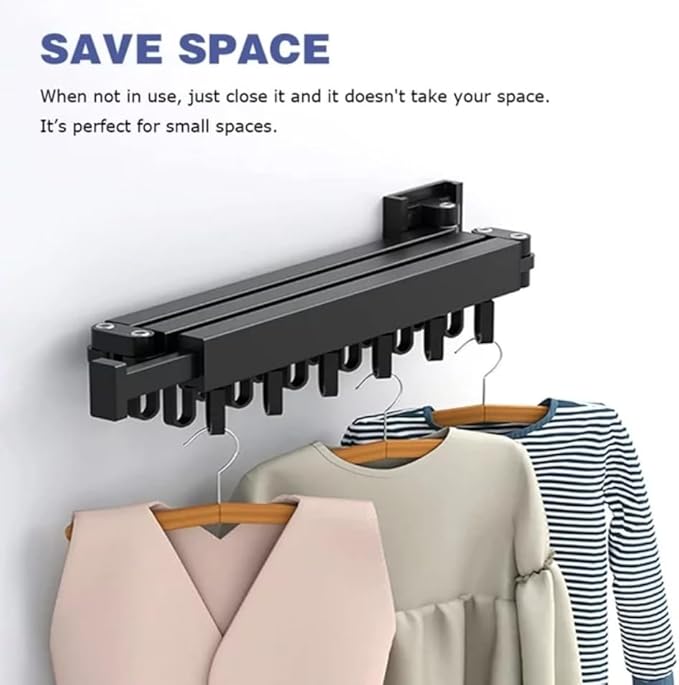 Clothes Drying Rack Wall Mounted Retractable, Aluminum Collapsible Laundry Organizer, Space-Saver Hanger Holds Quilts for Bedroom Bathroom Balcony (Grey)