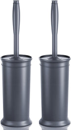 Toilet Brush and Holder 2 Pack, Toilet Bowl Brush with Extra Long Handle, Toilet Scrubber and Covered Holder, Toilet Brushes for Bathroom-Space Saving, Covered Brush, Durable, Deep Cleaning(Grey)