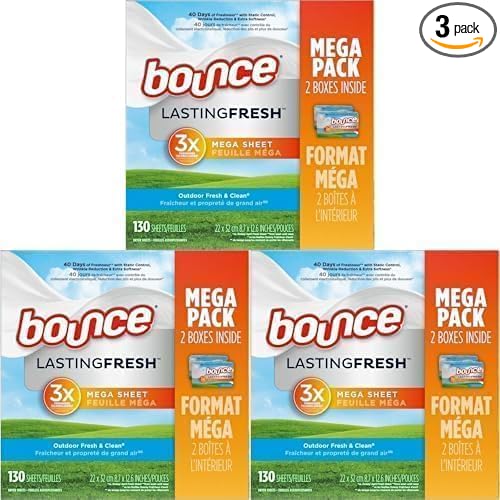 Bounce Mega Dryer Sheets Paradise Blossom | Anti-Static | 5-in-1 Benefits | 3x Static Fighting | 130 Sheets, Pack of 3
