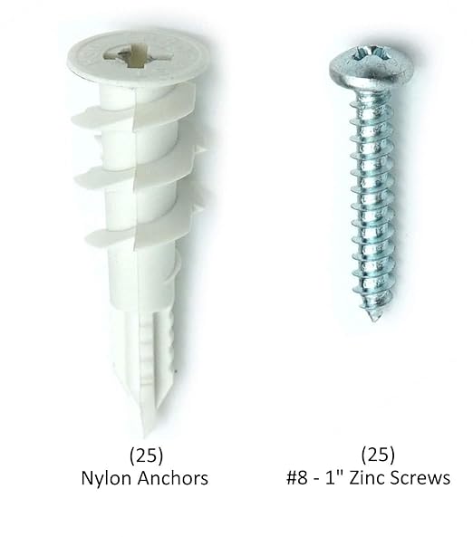 CONFAST 50 Pack Nylon Self-Drilling Drywall/Hollow-Wall Anchor Kit with Screws, (25) #8 Anchors & (25) 1" Screws