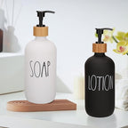 Soap Dispenser Bathroom Set, Hand Soap and Lotion Dispenser Set with Tray for Bathroom, Black and White Bathroom Decor Modern Farmhouse Decor Kitchen Art Dish Soap Holder (Black & White)