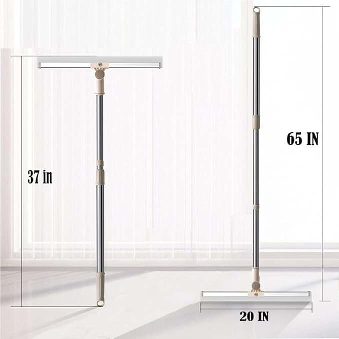 Floor Squeegee 20 inch Silicone Long Handle of 65" for Window Cleaning Shower Squeegee Scrubber Combi with Pole Extendable Telescopic Adjustable Stainless Glass Squeegee Bathroom Shower