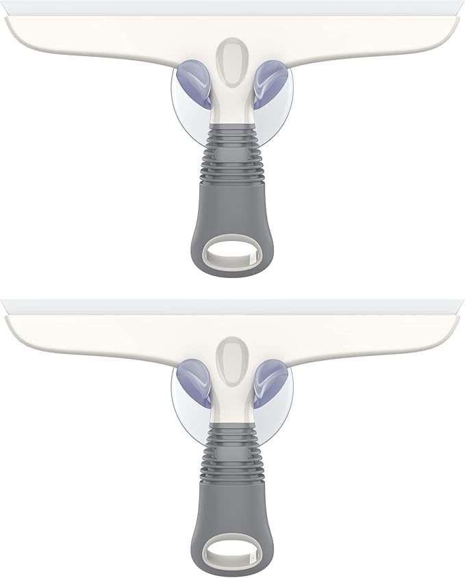 MR.SIGA Multi-Purpose Silicon Squeegee for Window, Glass, Shower Door, Car Windshield, Heavy Duty Window Scrubber, Includes Suction Hook, 10 inch, White & Gray, 2 Pack