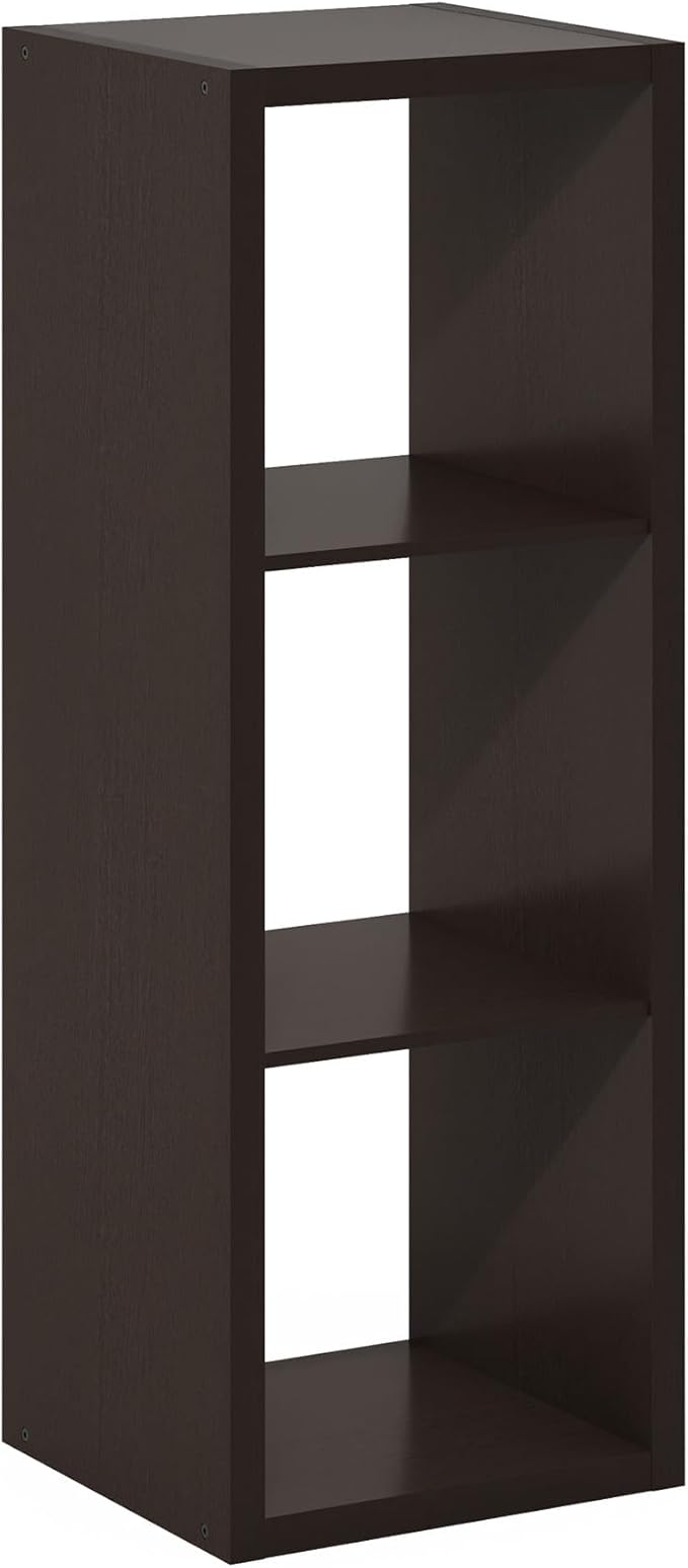 Furinno Cubicle Open Back Decorative Cube Storage Organizer, 3-Cube, Black Dark Oak