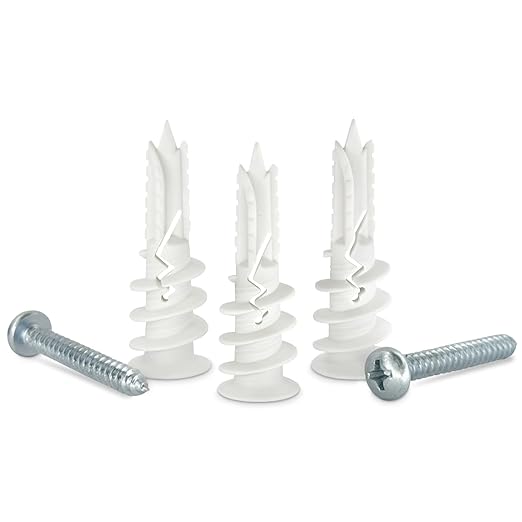 #8 x 1-1/2" Nylon Self-Drilling Drywall Anchors with Screws (100 Anchors+100 Screws), No Pre Drill Hole Required, Hold Up to 75 Lbs