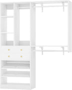Closet System with 2 Drawers - Reversible 5FT Wood Closet Organizer System with 3 Hanging Rods and Adjustable Shelf Shoe Rack, White