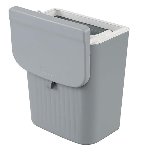 3.2 Gallon/12 L Kitchen Compost Bin for Counter Top/Under Sink, Hanging Small Trash Can with Lid for Cupboard/Bathroom/Bedroom/Office/Camping/RV, Odorless Food Waste Bin, Grey