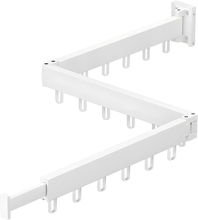 Varku Clothes Drying Rack,Laundry Hanger Wall Mount,Space Saver Retractable Clothes Rack,Folding Wall Hanging Clothes Hanger,3-Fold Metal Clothes Rack with 18 Hooks for Balcony Laundry Bathroom