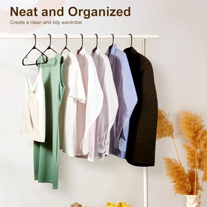 HOUSE DAY Black Plastic Hangers 60 Pack, Clothes Hangers with Non Slip Hooks, Durable & Space Saving Coat Hanger, Light-Weight Clothing Hanger, Perfect Closet Organizer for Everyday Use