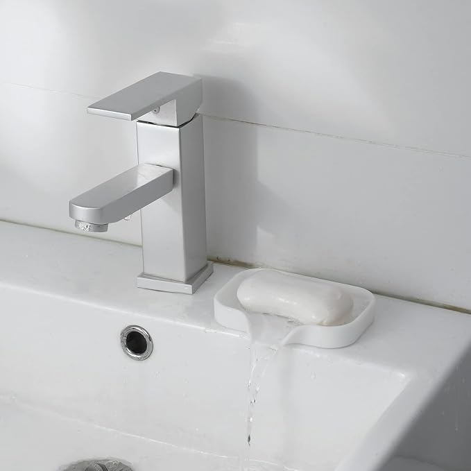 Silicone Bathroom Soap Dishes with Drain Spout-Bathroom and Kitchen Sink Organizer,Sponge Holder,Dish Soap Tray,Perfect for Dispenser,Scrubber,Bottle,Cup on Sink or Counter-White 4.9"×3.2"