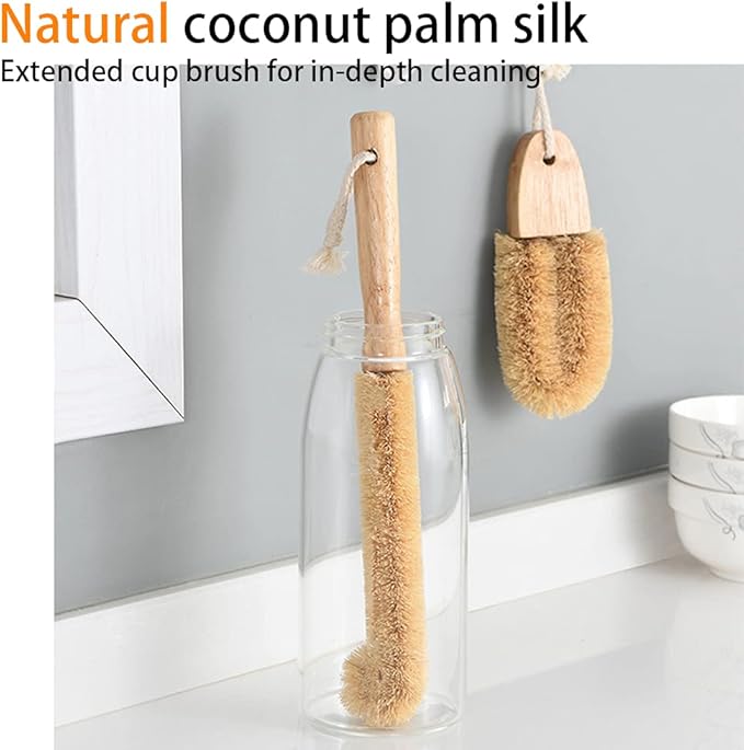 ECO Friendly Kitchen Cleaning Set, Wood & Bamboo Brushes for Dishes, Pots, Pans & Vegetables