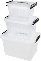 Farmoon 3 Packs Clear Lidded Storage Bin, Plastic Stackable Storage Container Box with Handle