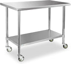 STABLEINK Stainless Steel Table with Caster Wheels 24 x 48 Inches, NSF Commercial Prep & Work Table with Adjustable Undershelf and Table Foot, for Commercial Kitchen, Restaurant, Hotel and Garage