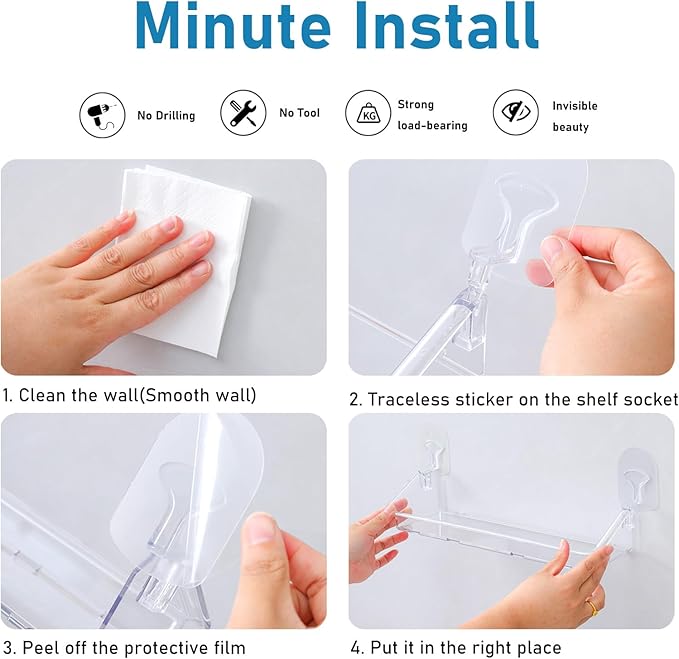 Acrylic Clear Shower Caddy Soap Dish 2pack Large Size 16.8"L 4.7"W 5.9"H Acrylic Shelves No Need To Drill Wall Adhesive Shelves With Self-Adhesive Tape For Bathroom Kitchen Rv(Shower Caddy L)