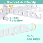 Laundry Drying Rack Wall Mounted - Swing Arm Clothes Hanger with 8-Hole, Sturdy Hanging Bar & Swivel Laundry Room Hook, Coat Hanger Holder for Closet, Aluminum (2-Pack, White)