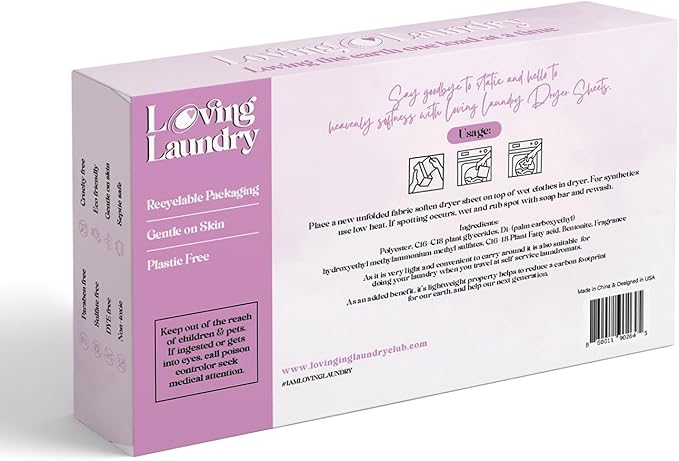 Non-Toxic Dryer Sheets Eco Friendly, Paraben Free, Plant Based | Clean Ingredients Softens & Removes Static, Healthy dryer sheets - 40 Sheets