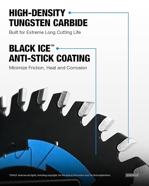 CRALY 3-3/8 Inch 36 Teeth Fine Finish Wood Cutting Circular Saw Blade, 15mm Arbor, Carbide Tipped, Thin Kerf, Black Ice™ Coating, for Plywood, MDF, OSB, Laminated, 3-Pack(C0336FF-3)