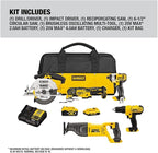 DEWALT Tools 5 Tool Power Tool Combo Kit, Cordless Drill Impact Driver Saw Oscillating Multi-tool Set with 20V MAX Battery and Charger (DCK551D1M1)