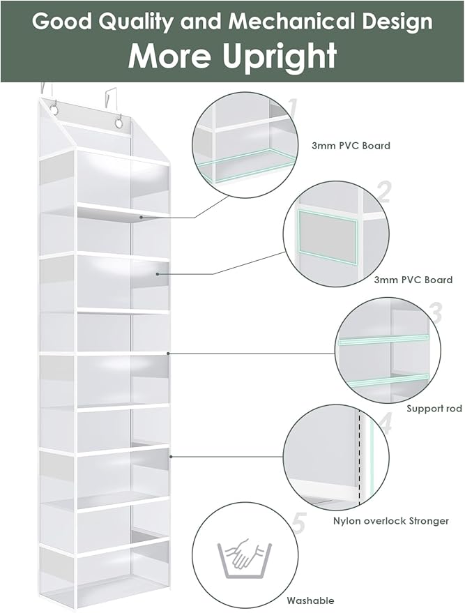 5-Tier Over The Door Organizer, Clear Hanging Storage Organizer, Large Capacity Behind Door Organizer for Bedroom, Baby Nursery, Bathroom, Closet, Pantry and Sundries