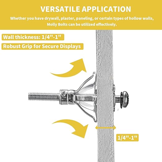 Hollow Wall Anchor Heavy Duty Zinc Plated Steel Bolt Hollow Drive Wall Anchor Screw Set for Drywall,Multiple Sizes Assortment Kit (5size52pcs)
