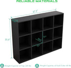 12-Cube Storage Shelf Bookcase - Wooden 3-Tier Floor Standing Open Bookshelf for Home and Office, Display Cabinet, Black