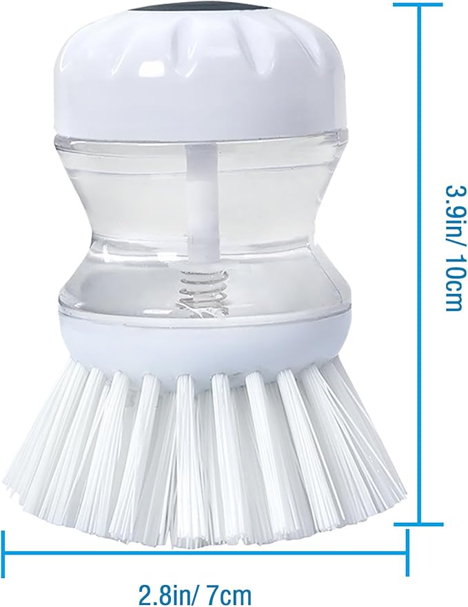 Dish Brush with Soap Dispenser for Dishes Pot Pan Kitchen Sink Scrubbing, White 3 Pack