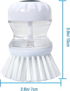 Dish Brush with Soap Dispenser for Dishes Pot Pan Kitchen Sink Scrubbing, White 3 Pack