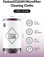 Fantasticlean Microfiber Cleaning Cloth Roll -75 Pack, Tear Away Microfiber Towels, 12" x 12", Reusable, Washable, Scratch Free, Ultra Absorbent for Car, Home Supplies (Dark Purple)