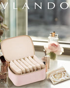 Vlando Jewelry Travel Case,Travel Jewelry Organizer with Clear Velvet Jewelry Bags 8Pcs Zipper Pouch for Women Girl Gift-Pink
