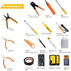 LEATBUY Network Crimp Tool Kit for RJ45/RJ11/RJ12/CAT5/CAT6/Cat5e/8P, Professional Crimper Connector Stripper Cutter, Computer Maintenance Lan Cable Pliers Tester Soldering Iron Set (Black), DUW-24D1